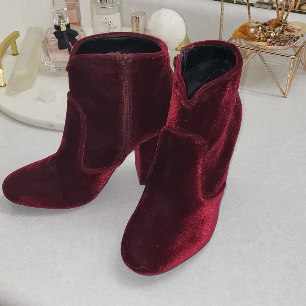 Maroon velvet ankle boots